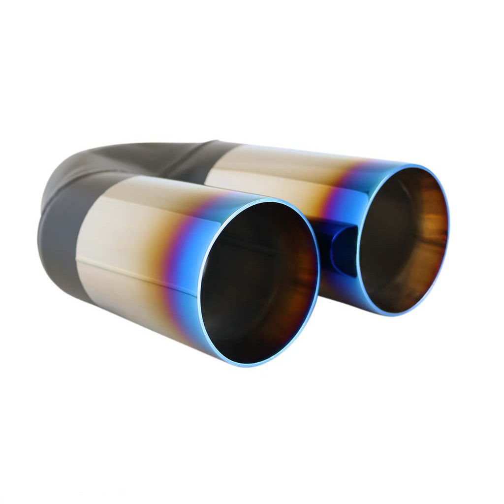 Exhaust Tip Straight Cut Stepped 2.5 Inch In Dual 3.5 Inch Out 9 Inch Long Blue Flame
