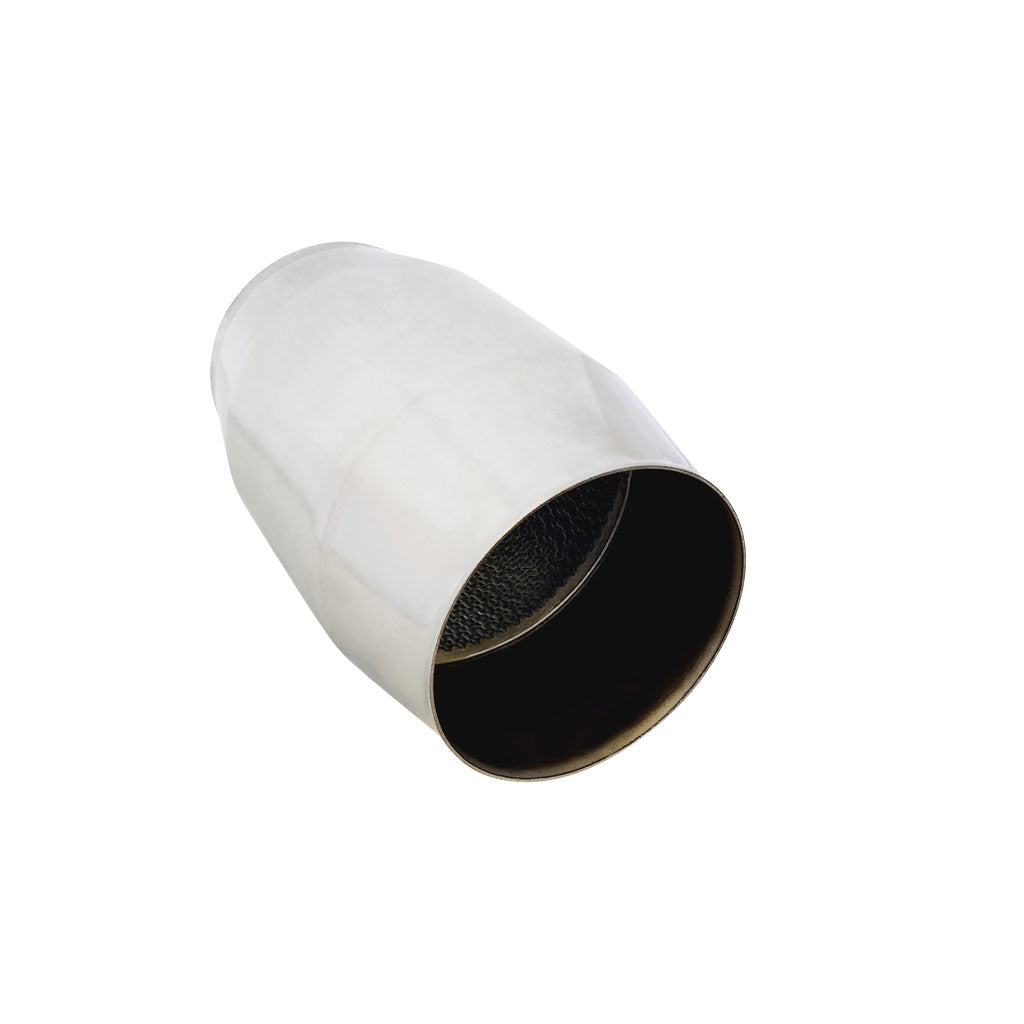 Universal High Flow Performance Catalytic Converter - 2" to 4" 100/200 Cell Round Metallic Core - Bullet Style with Oxy Sensor Provision - DIY Fitment (Requires Welding)