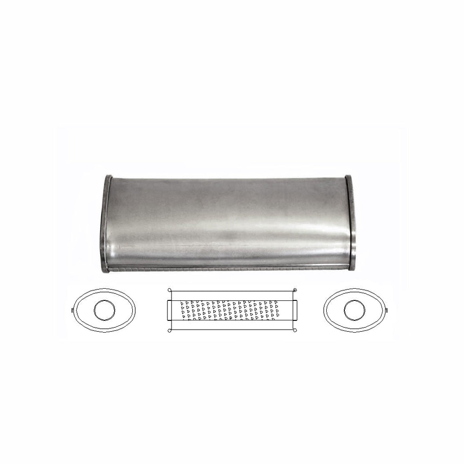 2.25" Universal Car Muffler 5" x 3" Oval 14" Long Glass Packed Stubless C/C