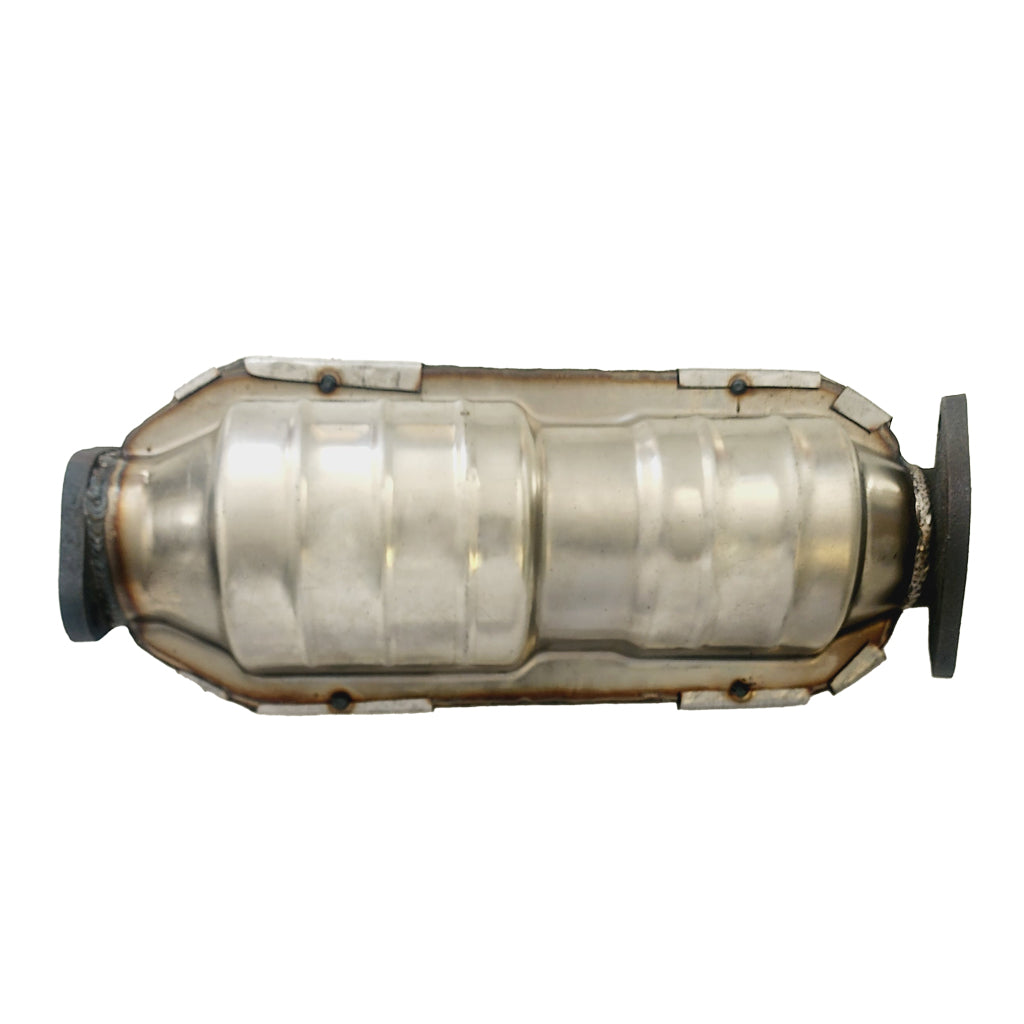 Silver metallic catalytic converter for automotive exhaust with flanged ends Catalytic Converter To Suit Hyundai Tuscan 2.4L, Sonata NF, Kia Cerato 2.0L, Optima TF 2.4L And Sportage SL 2.4L 2005-2016