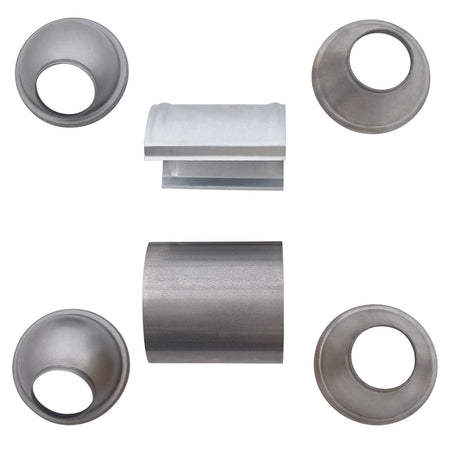 Universal Euro 5 Ceramic Core Catalytic Converter Kit with 4 Loose End Cones & Heatshield - metal exhaust components shown