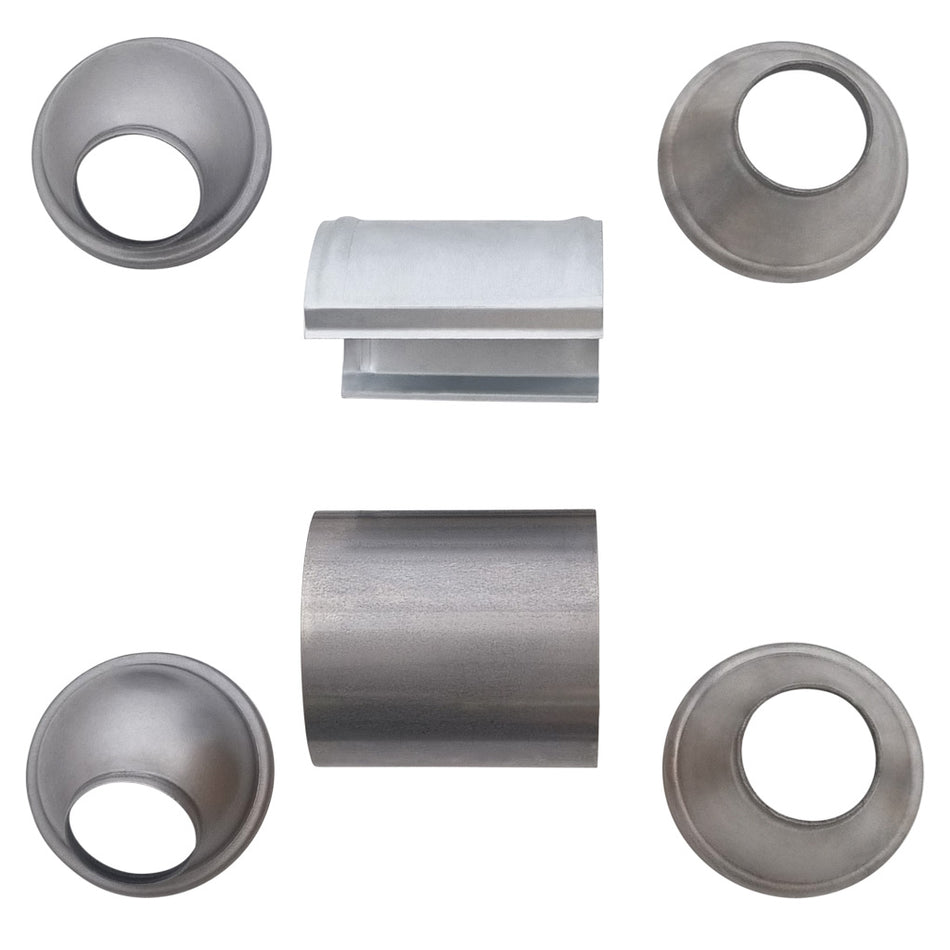 Universal Euro 5 Ceramic Core Catalytic Converter Kit with 4 Loose End Cones & Heatshield - metal exhaust components shown