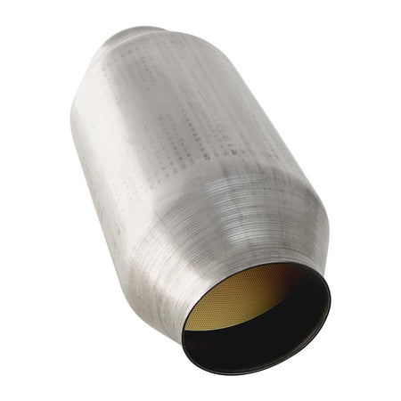 Universal Euro 5 and 4 Ceramic Core Catalytic Converter 4" Round Body with stainless steel housing and ceramic honeycomb core visible inside