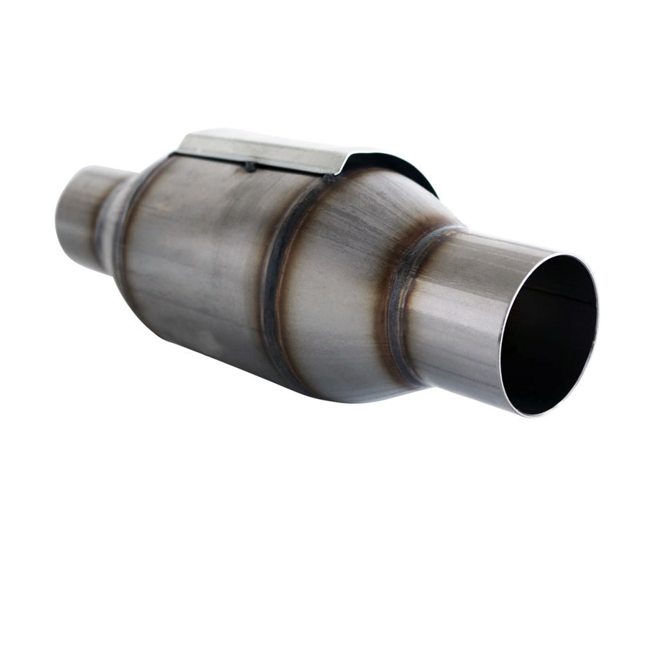 Universal Euro 2 Ceramic Catalytic Converter Round Body - Available in 1.75", 2", 2.25", and 2.5" Sizes, stainless steel material.