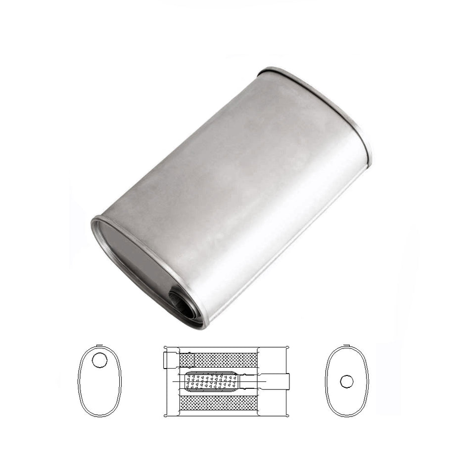 1.75" Universal Car Muffler 8" x 5" Oval 14" Long With Bull/T Stubless O/C