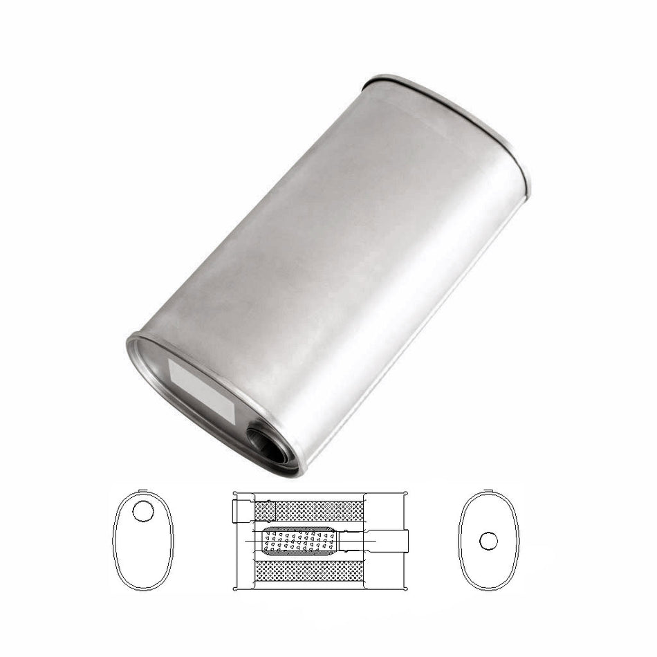 1.75" Universal Car Muffler 8" x 5" Oval 16" Long With Bull/T Stubless O/C