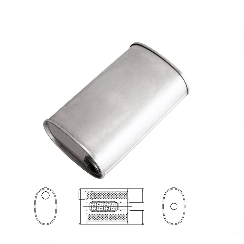 2" Universal Car Muffler 8" x 5" Oval 14" Long With Bull/T Stubless O/C