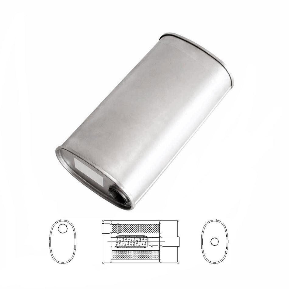 2" Universal Car Muffler 8" x 5" Oval 16" Long With Bull/T Stubless O/C