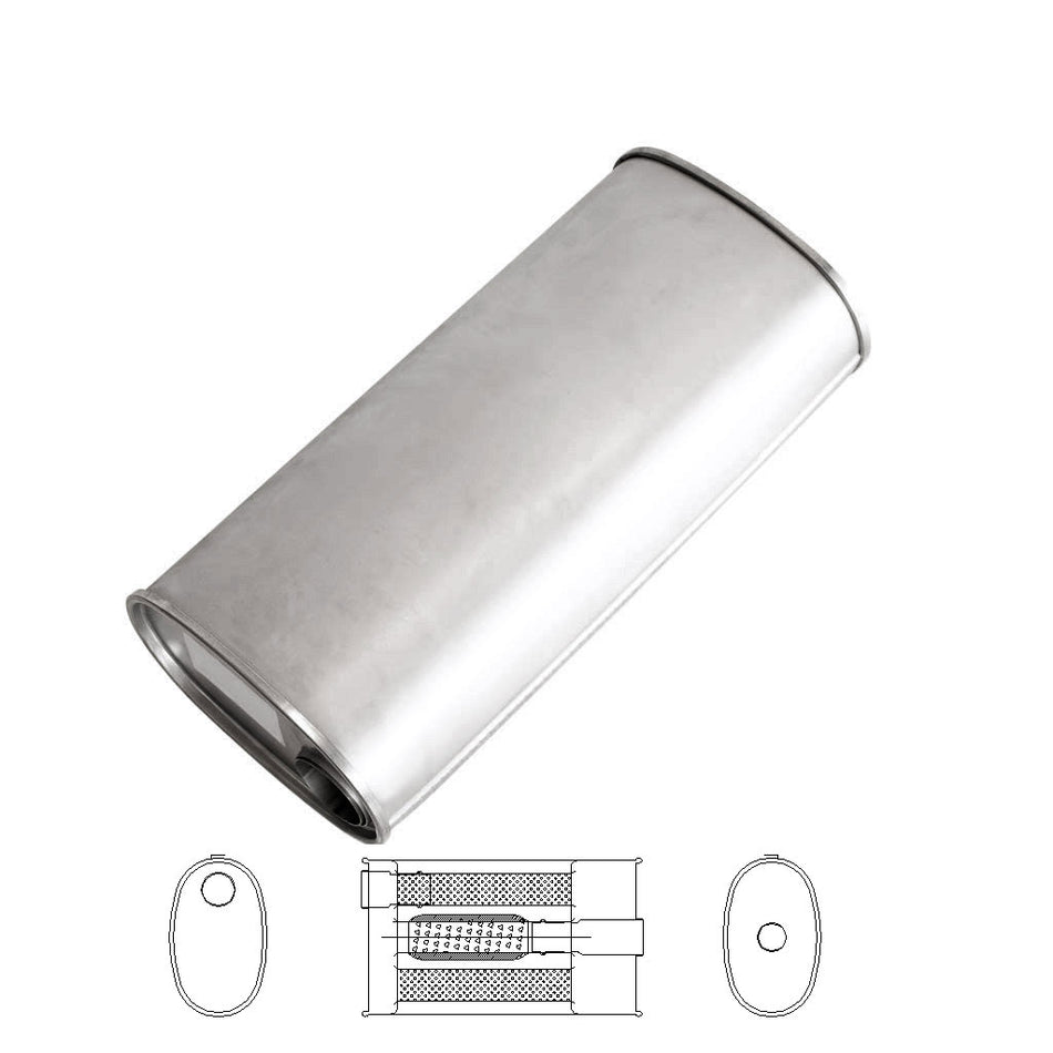 2" Universal Car Muffler 8" x 5" Oval 18" Long With Bull/T Stubless O/C