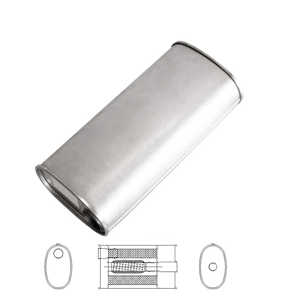 2.25" Universal Car Muffler 8" x 5" Oval 18" Long With Bull/T Stubless O/C