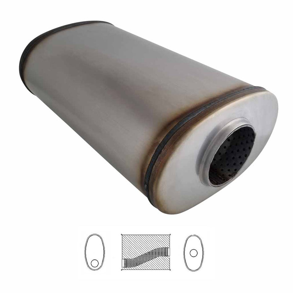 3" Universal Car Muffler Stainless 8" x 5" Oval 14" Long Straight Through Stubless OC