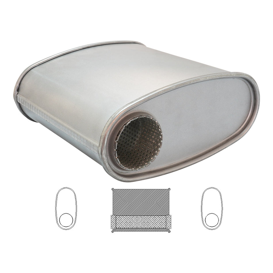 2.5" Universal Car Muffler 10" x 4" Oval 10" Lng Straight Through Stubless OO Inline