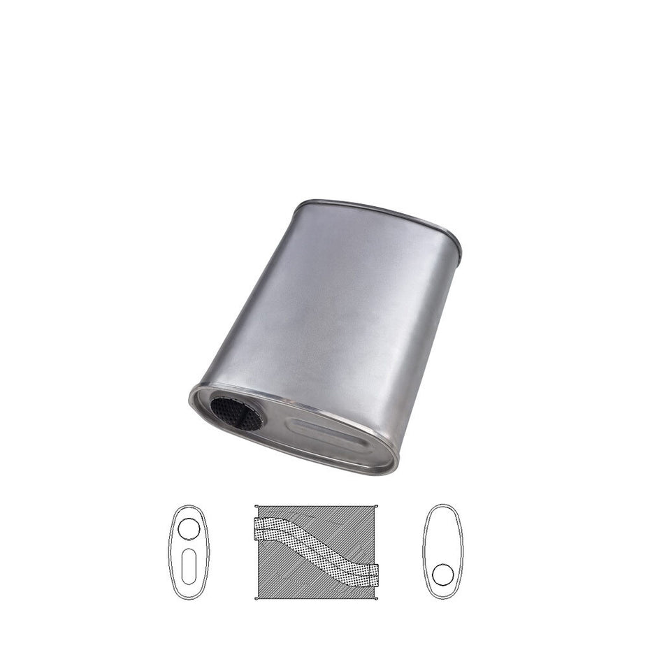 2.5" Universal Car Muffler 10" x 4" Oval 14" Long No Stubs O/O