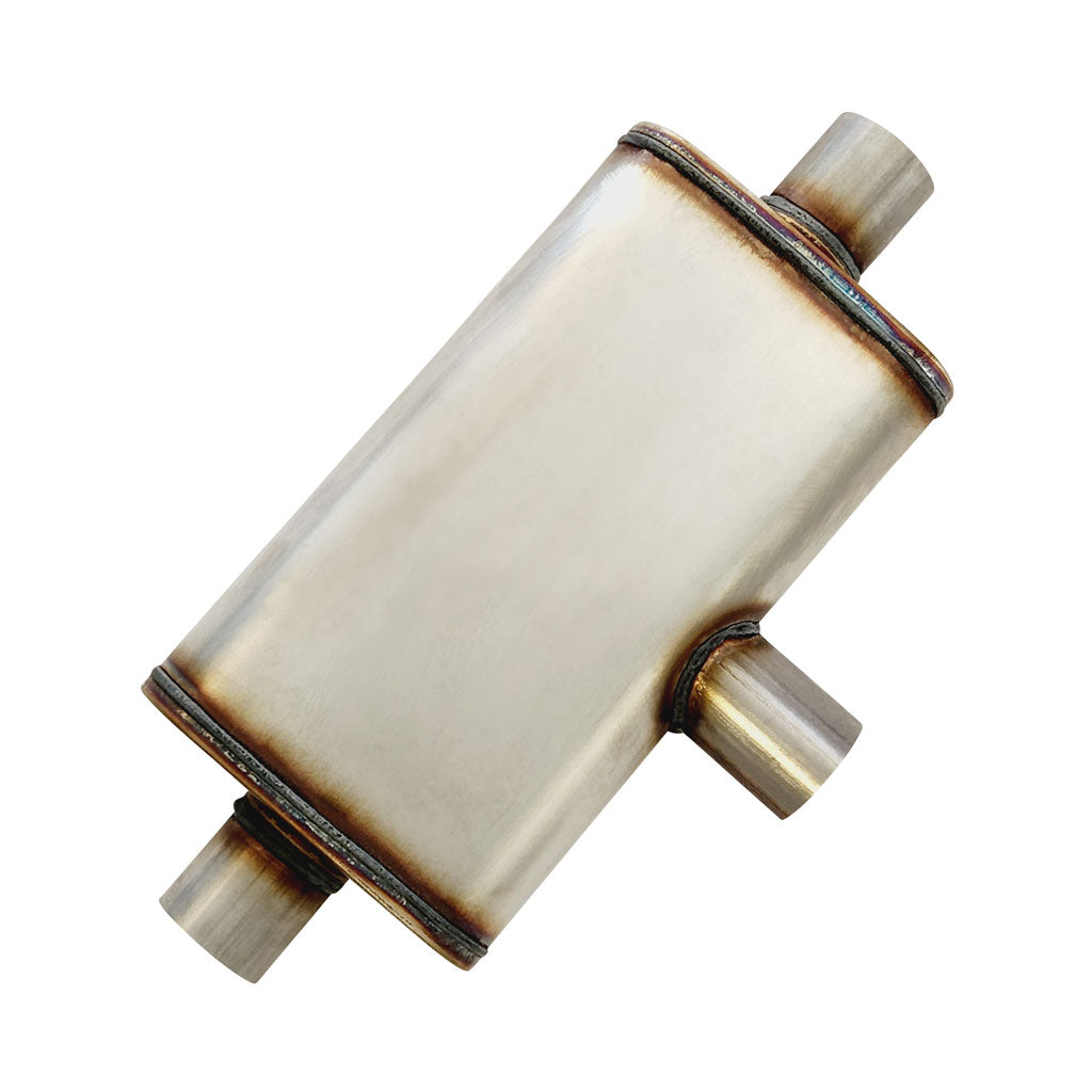 Universal Stainless Steel Exhaust Silencer/Muffler – 4" Round X 22" Long, 2.5" Inlet (T304, MIJ Exhaust Ltd)