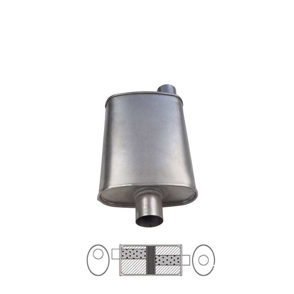 2.5" Universal Car Muffler 10" x 4" Oval 16" Lng Glass Packed Chambered O/C