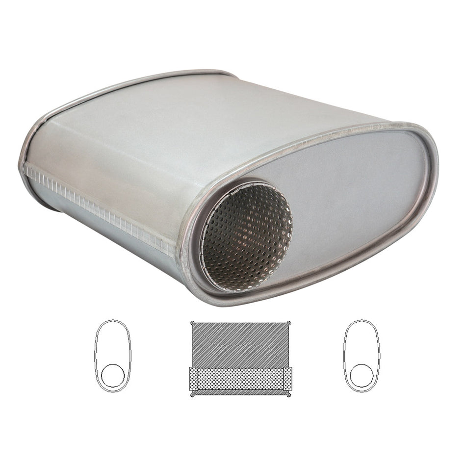 3" Universal Muffler 10" x 4" Oval 10" Long Straight Through No Stubs OO