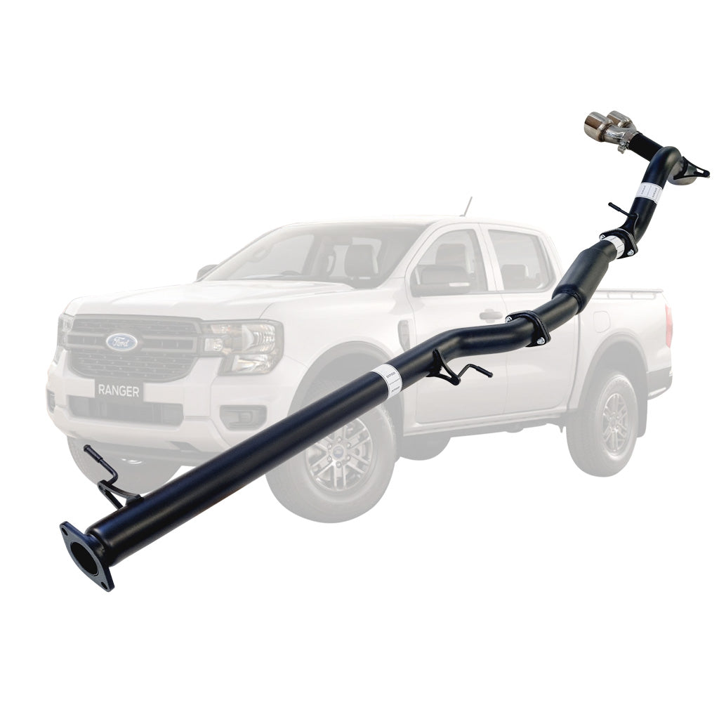 Ford Ranger Next Gen 2022 Onwards 2L BI-Turbo 3 Inch DPF Back Exhaust Not For ADBLUE models (Requires tunning After Fitment) shown with black coated tubular steel construction