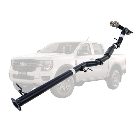 Ford Ranger Next Gen 2022 Onwards 2L BI-Turbo 3 Inch DPF Back Exhaust Not For ADBLUE models (Requires tunning After Fitment) shown with black coated tubular steel construction