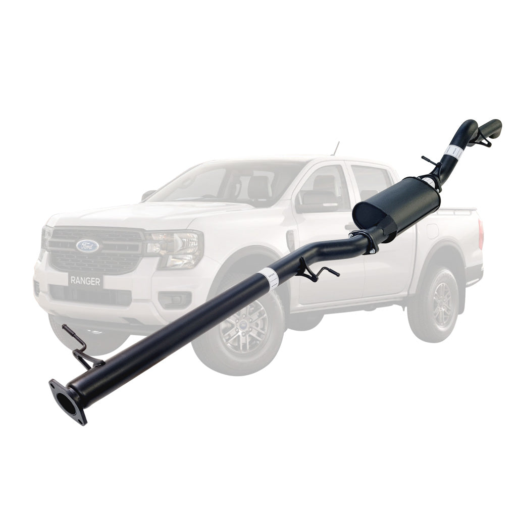 Ford Ranger Next Gen 2022 Onwards 2L BI-Turbo 3 Inch DPF Back Exhaust Not For ADBLUE models (Requires tunning After Fitment) displayed in black steel.