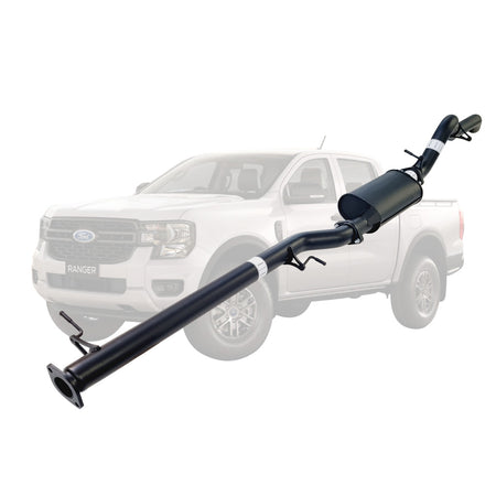 Ford Ranger Next Gen 2022 Onwards 2L BI-Turbo 3 Inch DPF Back Exhaust Not For ADBLUE models (Requires tunning After Fitment) displayed in black steel.