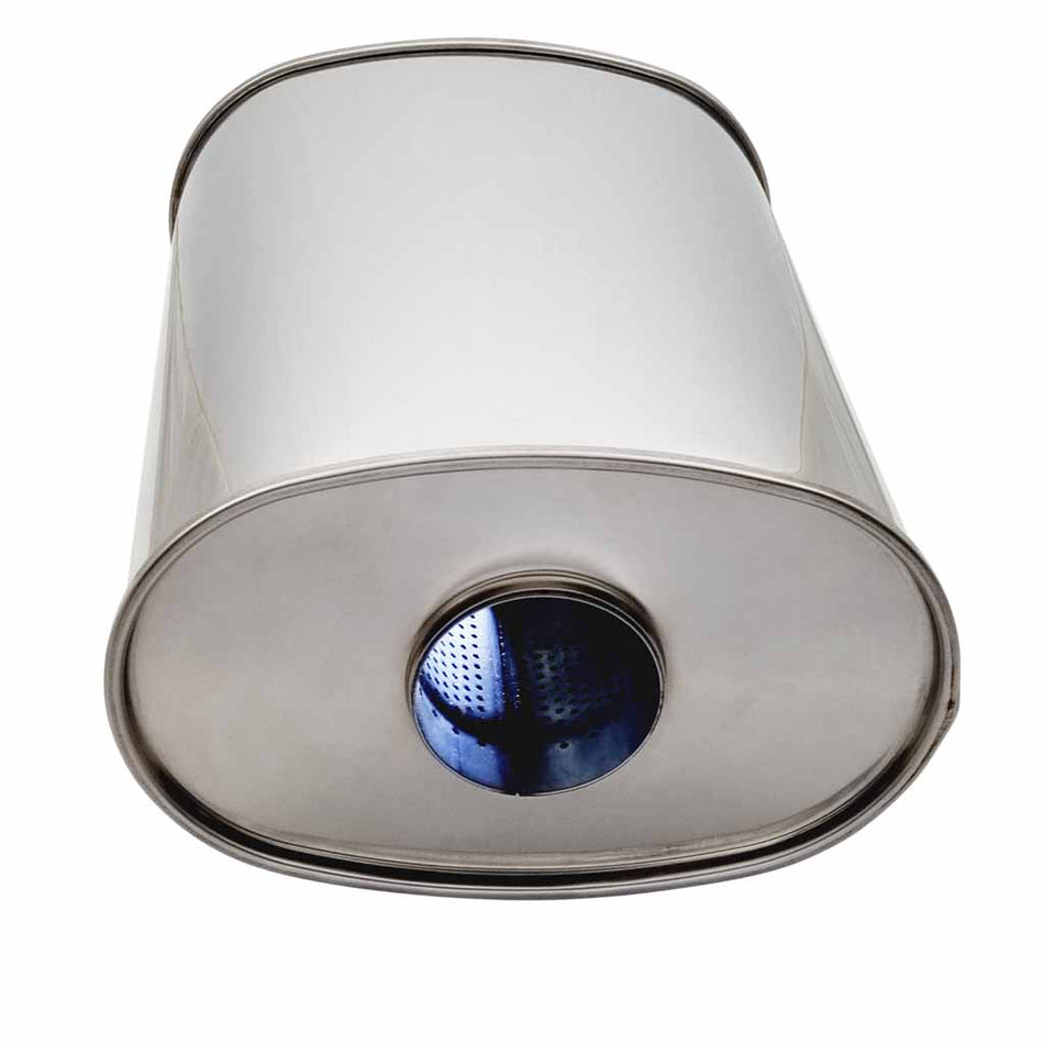 10 x 6.5 x 14" Long Oval 2.5" In, Twin 2 .25" Out G/Packed 304 Stainless No Stubs