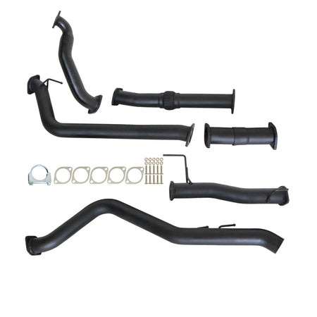 Isuzu D-MAX RC 2010-2012 3L 4JJ1-TC 3 Inch Turbo Back Exhaust system with multiple mandrel bent black coated pipes and mounting hardware.