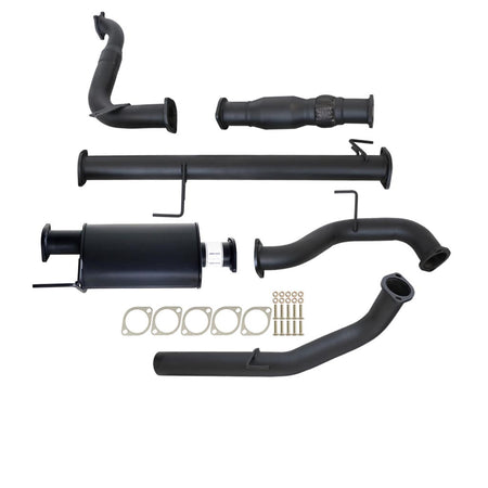 Isuzu MUX 2013-2016 3L 3 Inch Turbo Back Exhaust kit with black-coated stainless steel pipes and muffler components.