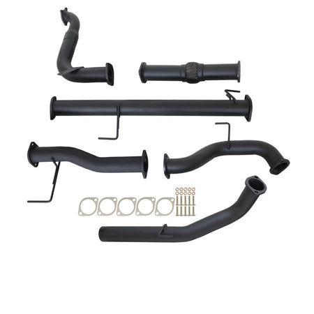 Isuzu MUX 2013-2016 3L 3 Inch Turbo Back Exhaust system with black coated steel pipes and mounting hardware.