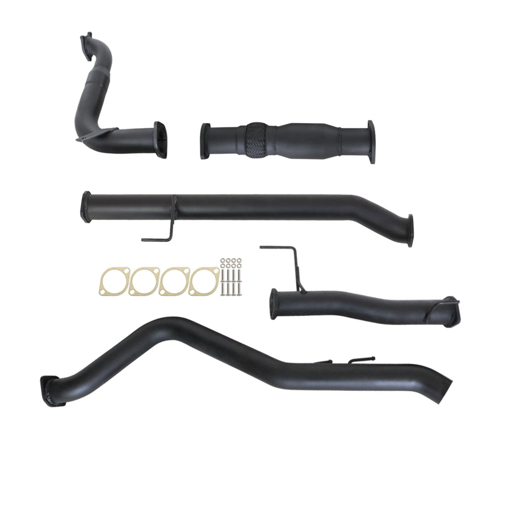 Isuzu D-MAX TF 2012-2016 3L 3 Inch Turbo Back Exhaust with black coated steel pipes and mounting hardware