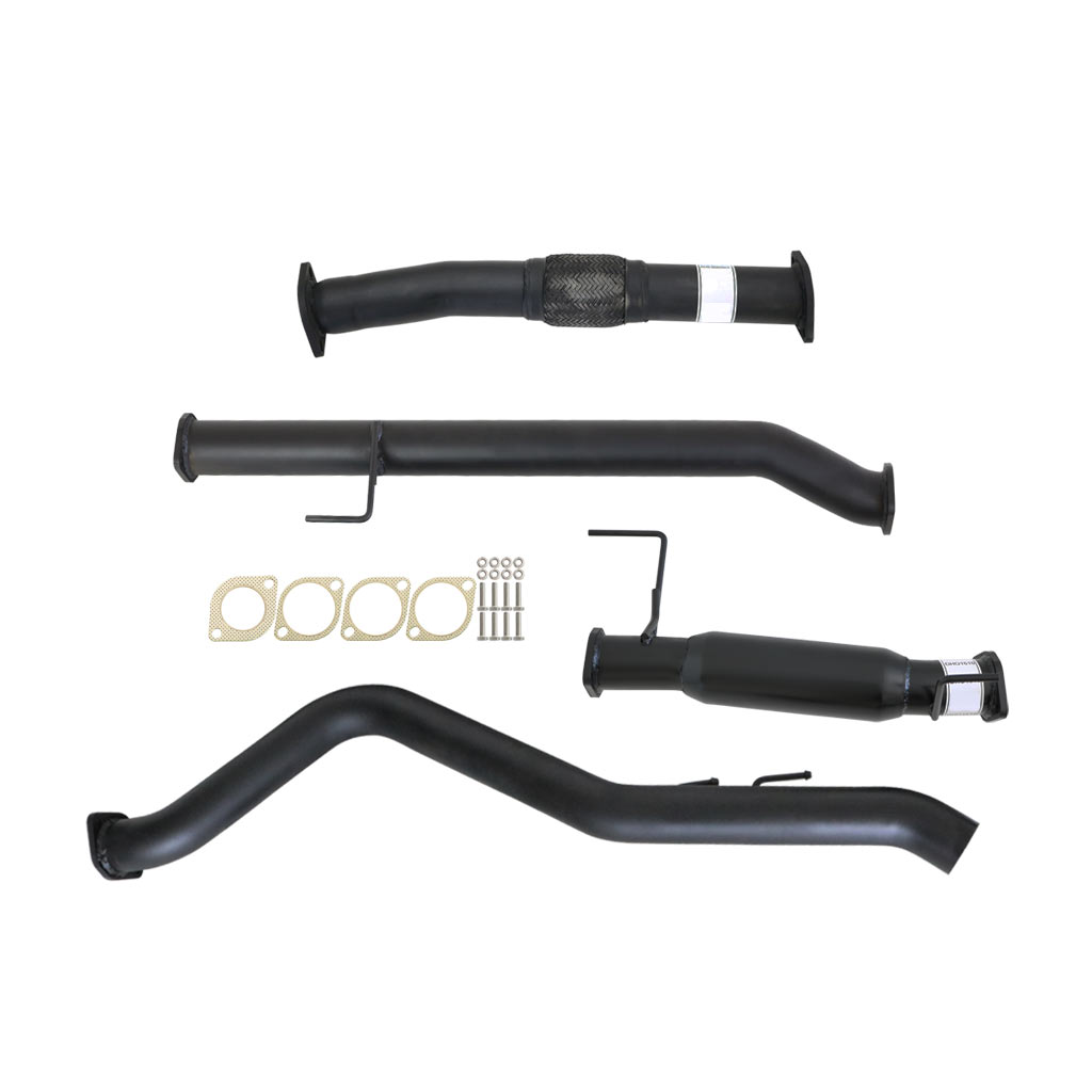 Isuzu D-MAX 2016 Onwards 3L 3 Inch DPF Back Exhaust components including pipes, gaskets, and mounting hardware in black finish