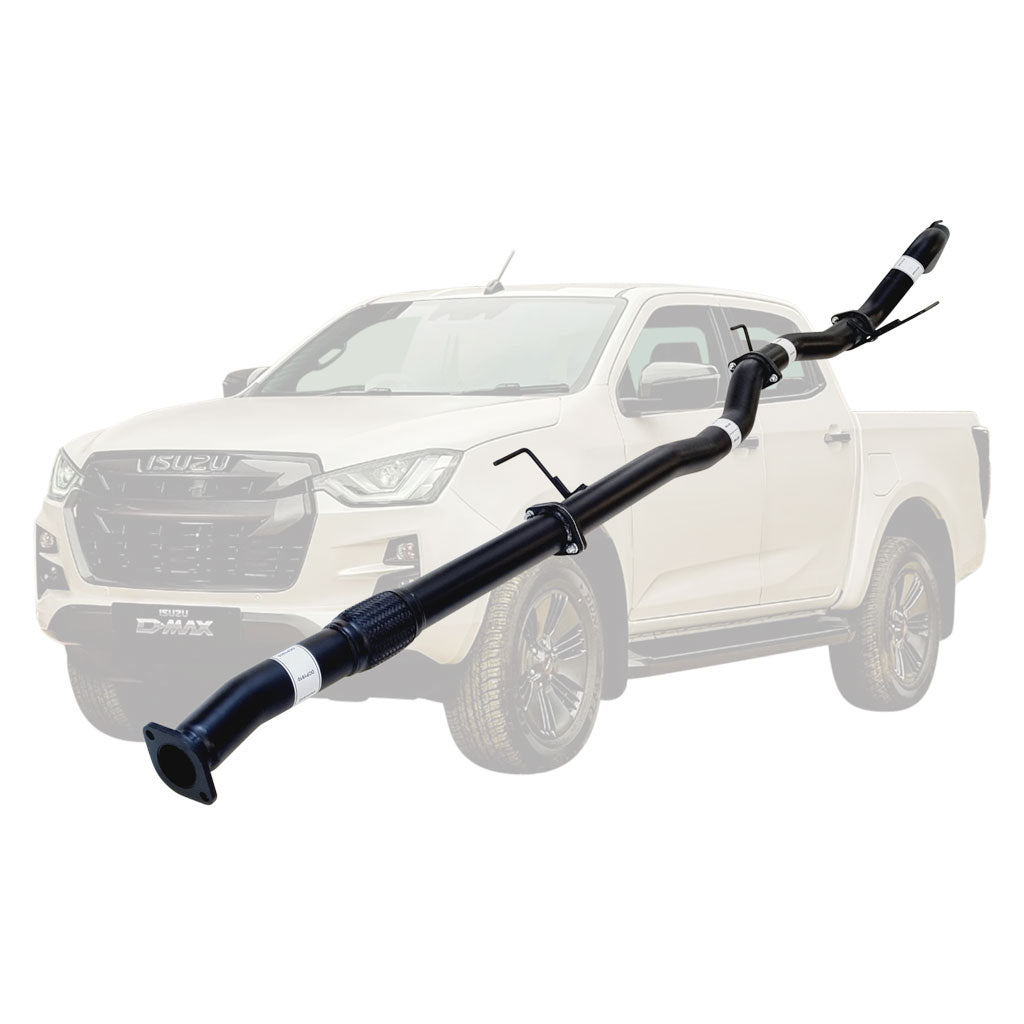 Isuzu D-MAX 2020 Onwards 3L 4JJ3-TCX 3 Inch DPF Back Exhaust made of black coated steel tubing with mounting brackets
