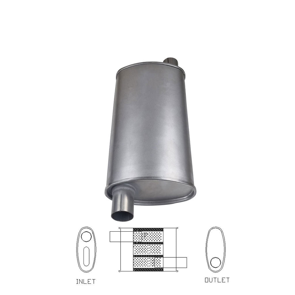 1.75" Universal Car Muffler 8" x 4" Oval 16" Long Tripleflow Offset/Offset