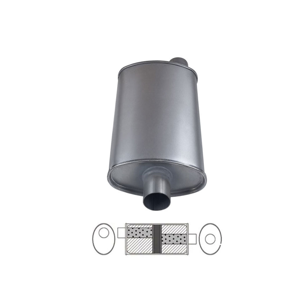 2" Universal Car Muffler 8" x 4" Oval 14" Long Glass Packed Chambered O/C