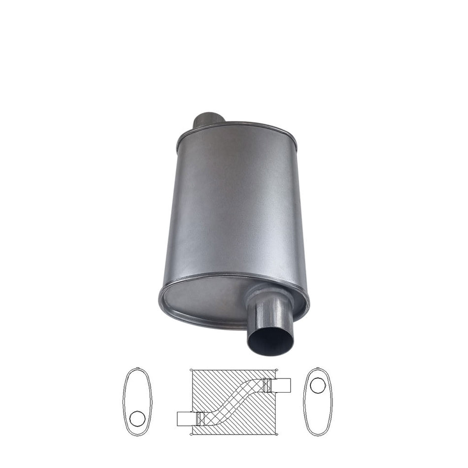 2.5" Universal Car Muffler 8" x 4" Oval 14" Long Straight Through O/O