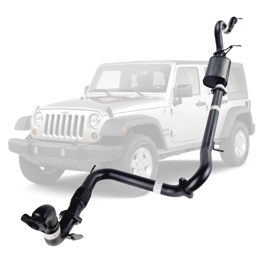 Jeep Wrangler JK 2007-2010 2.8L CRD 3 Inch Turbo Back Exhaust with black coated mandrel bent tubing and muffler