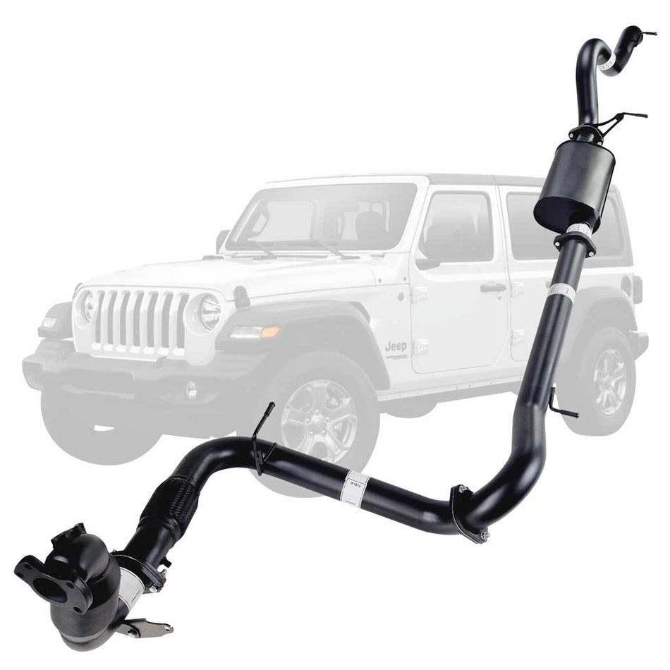 Jeep Wrangler JK 2010-2015 2.8L DPF 3 Inch Turbo Back Exhaust made of black coated steel with integrated muffler and pipes