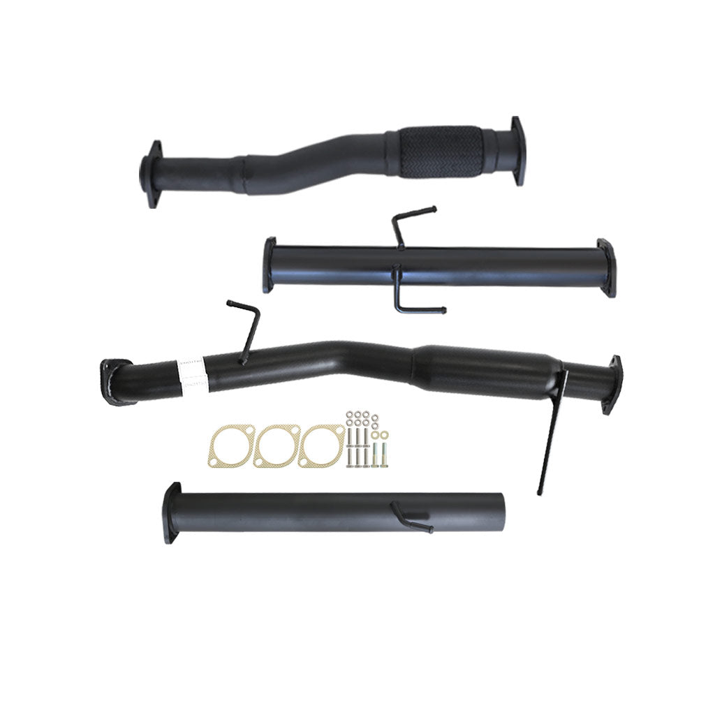 Mitsubishi Triton MQ MR 2015 - 2023 2.4L 4N15 3 Inch DPF Back Exhaust system components in black steel with mounting hardware