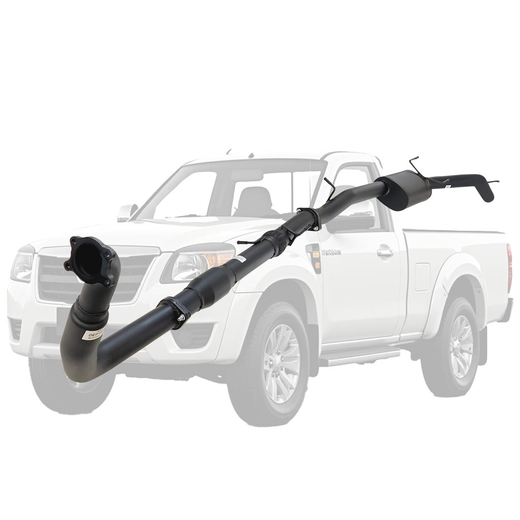 Mazda BT50 2007-2011 2.5L 3L Automatic 3 Inch Turbo Back Exhaust made of black coated steel with welds and mounting points visible