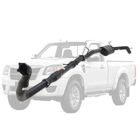 Mazda BT50 2007-2011 2.5L 3L Automatic 3 Inch Turbo Back Exhaust made of black coated steel with welds and mounting points visible