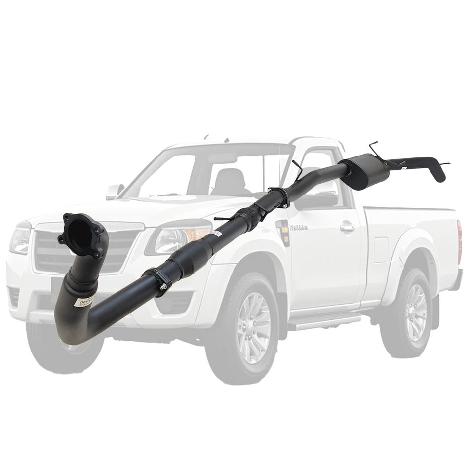 Mazda BT50 2007-2011 2.5L 3L Automatic 3 Inch Turbo Back Exhaust made of black coated steel with welds and mounting points visible