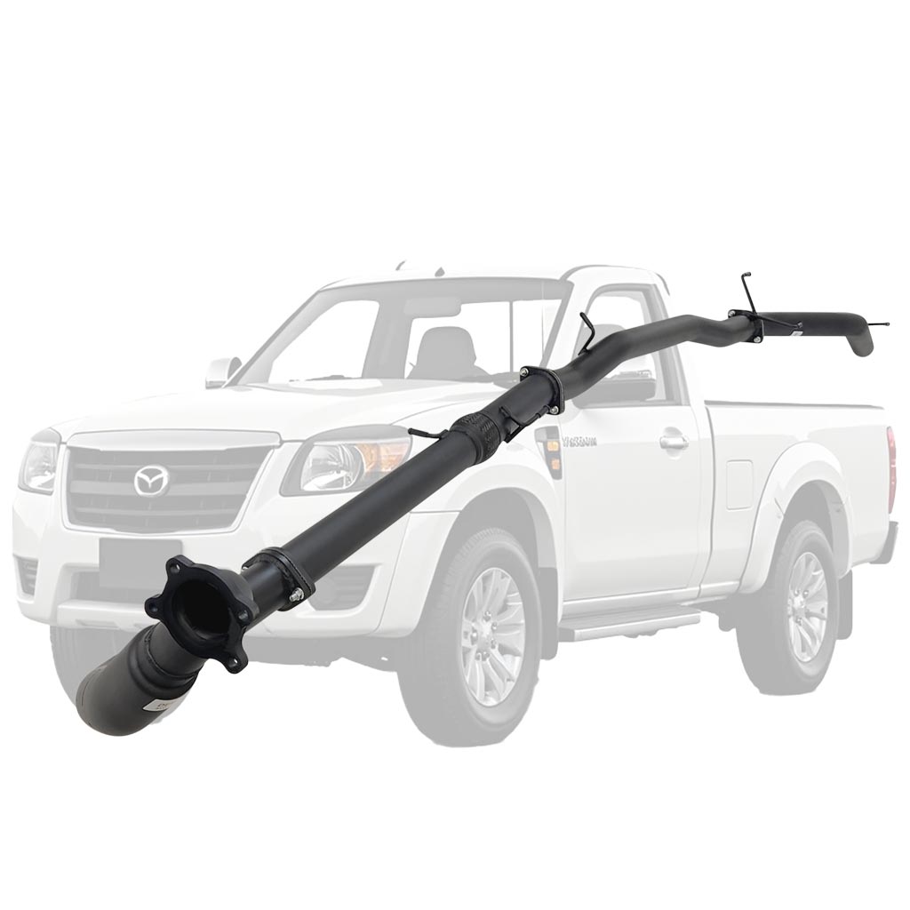 Mazda BT50 2007-2011 2.5L 3L Automatic 3 Inch Turbo Back Exhaust in black steel with flange and clamps visible