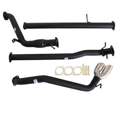 Set of black mandrel bent exhaust pipes with stainless steel dual outlet tip and mounting hardware for Mazda BT50 2011 - 9/2016 3.2L 3 Inch Turbo Back Exhaust