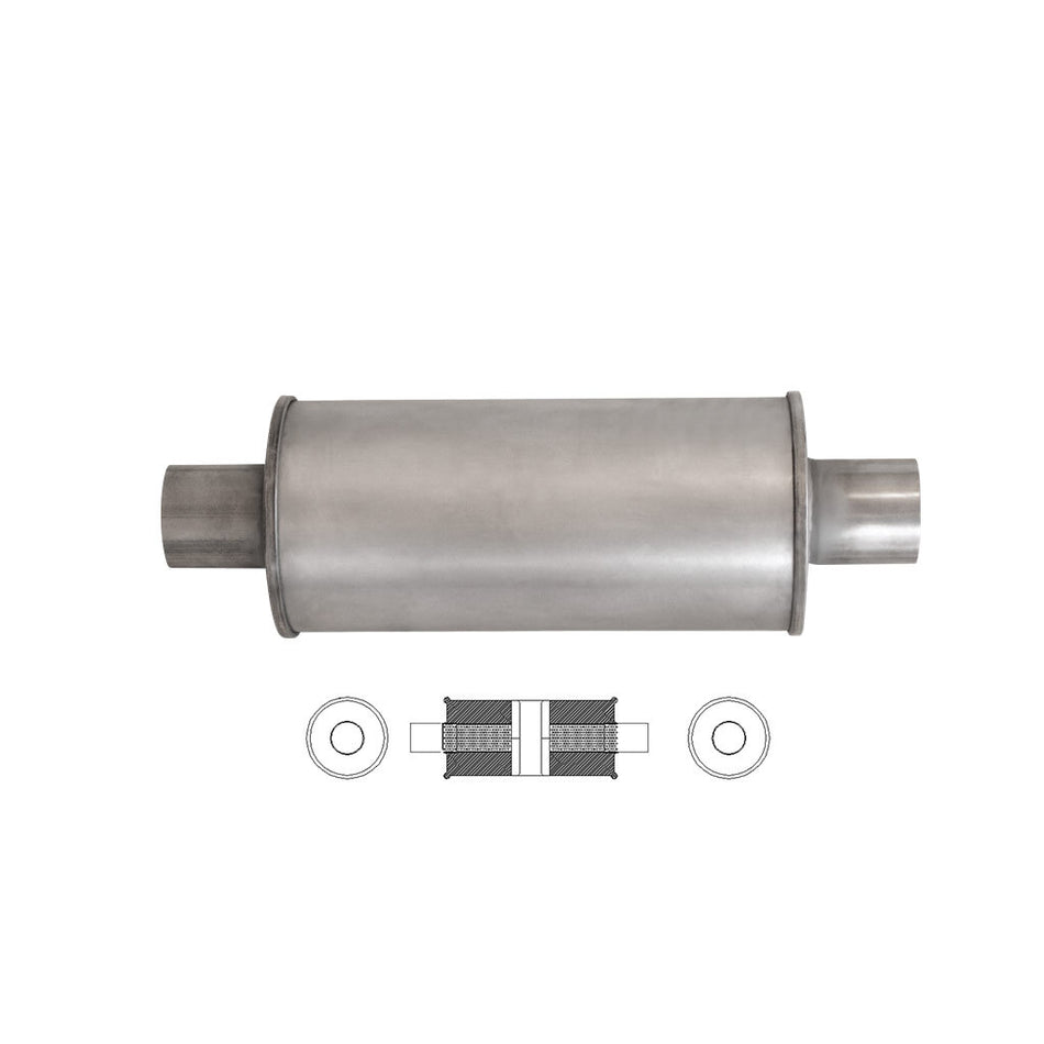 2.25" Universal Car Muffler 5" Round x 12" Long Glass Packed Chambered