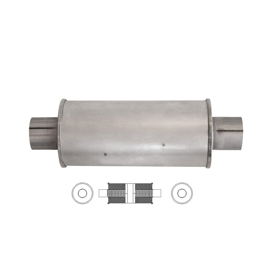 2.5" Universal Car Muffler 5" Round x 12" Long Glass Packed Chambered