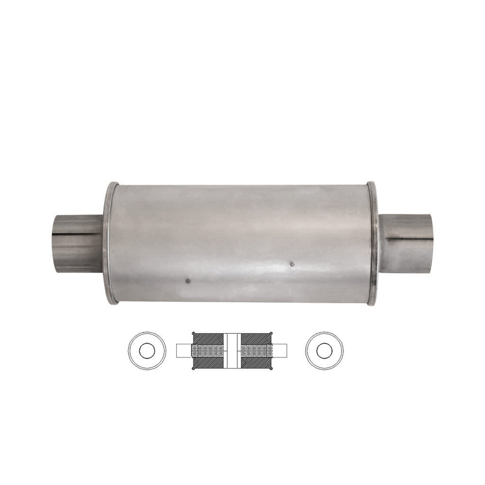 3" Universal Car Muffler 5" Round x 12" Long Glass Packed Chambered