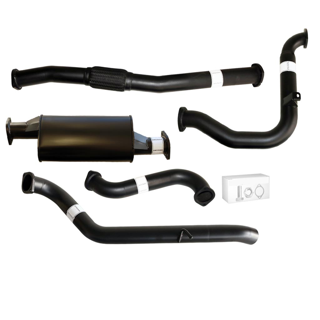 Nissan Patrol Y61 GU 3L ZD30 Wagon 3 Inch Turbo Back Exhaust 2000-2016 with black coated tubular pipes and muffler components