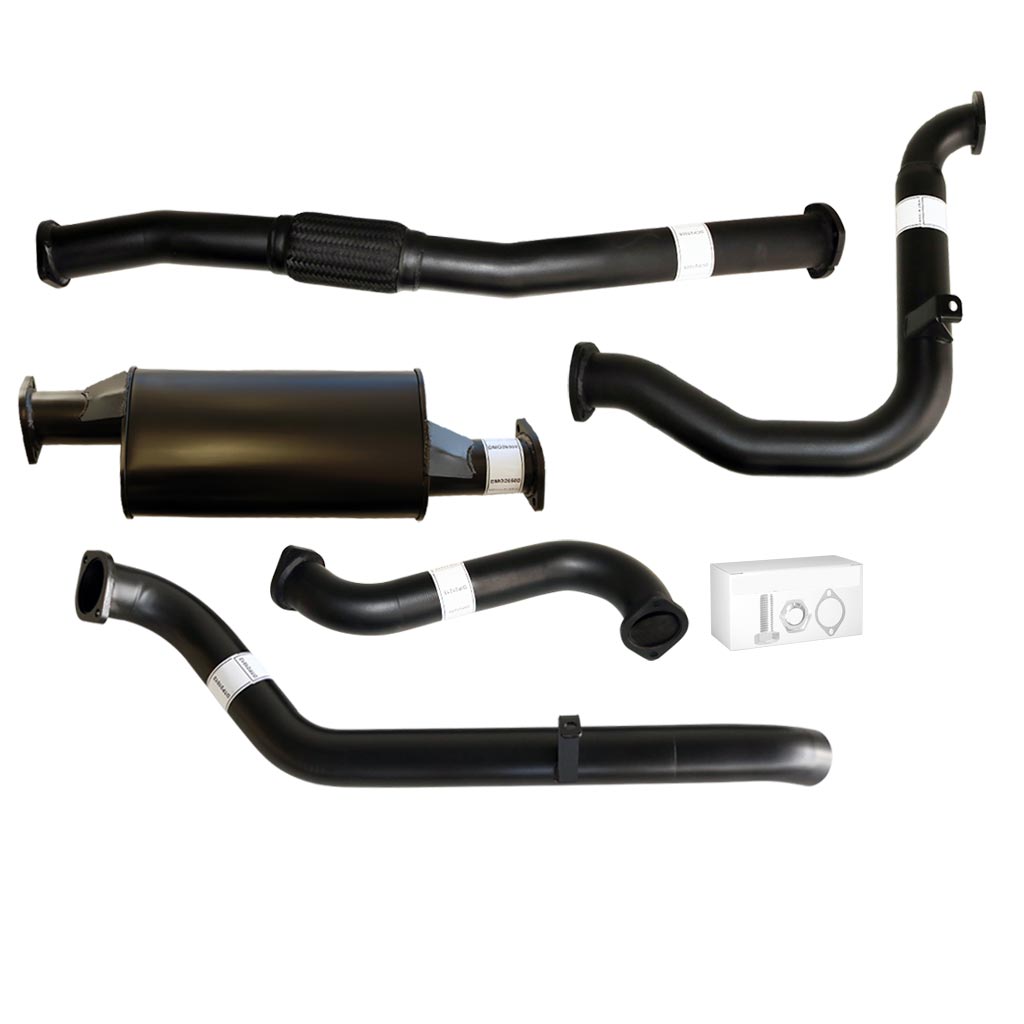 Nissan Patrol Y61 GU 3L ZD30 Ute 3 Inch Turbo Back Exhaust 2000 - 2016 with black coated stainless steel pipes and muffler components