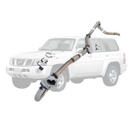 Nissan Patrol Y61 GU TD42 Wagon 3 Inch Turbo Back Exhaust with Stainless Cast Dump Pipe shown with vehicle outline