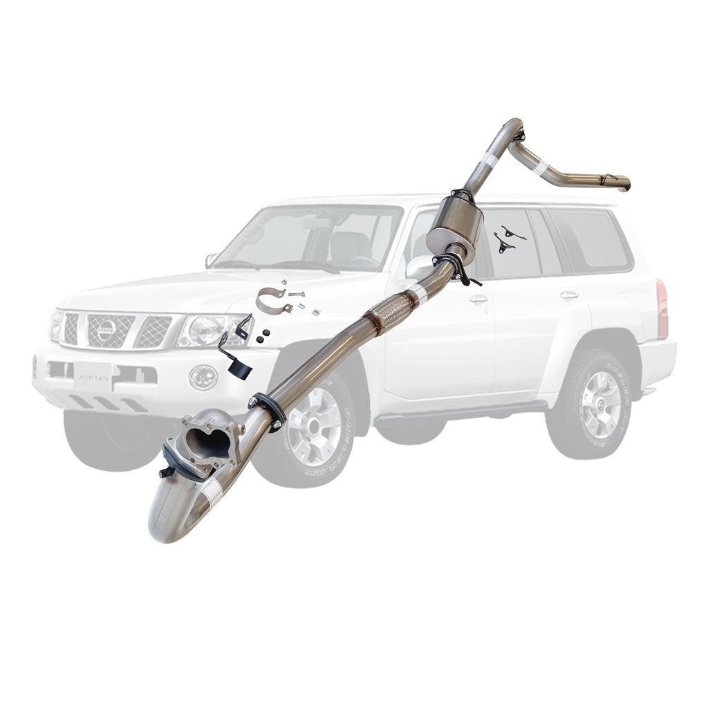 Nissan Patrol Y61 GU TD42 Wagon 3 Inch Turbo Back Exhaust with Stainless Cast Dump Pipe (Does not suit Coil Tower Braces)