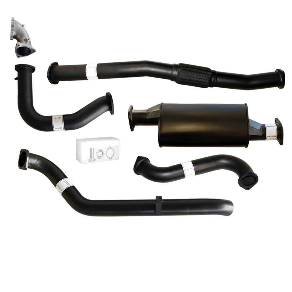 Nissan Patrol Y61 GU 4.2L TD42 Ute 3 Inch Turbo Back Exhaust Cast Dump 1996 - 2006 with black tubular steel components